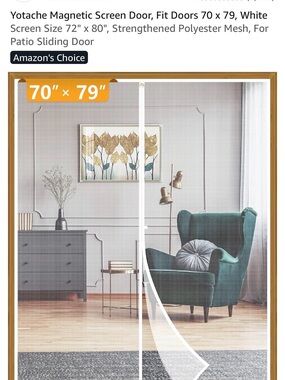 Magnetic Screen Door Curtain— White Polyester Mesh
